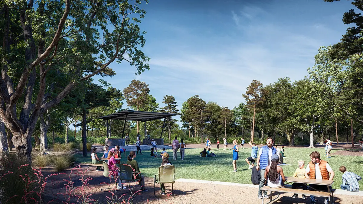 render of lawn and picnic area and tables