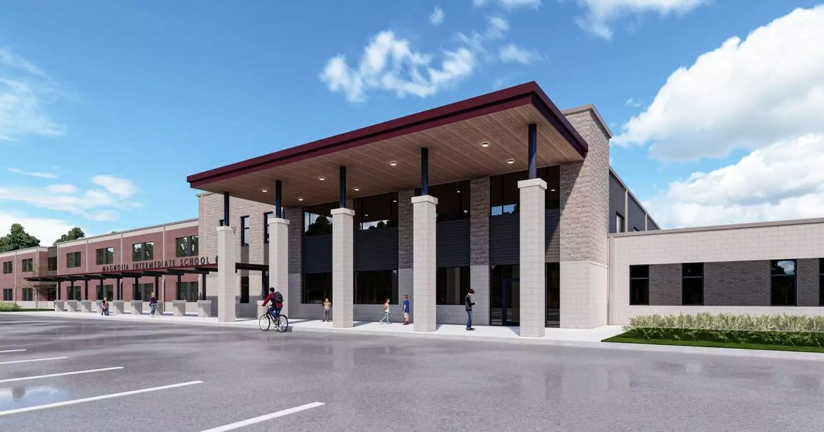 rendering of exterior of Magnolia Intermediate School