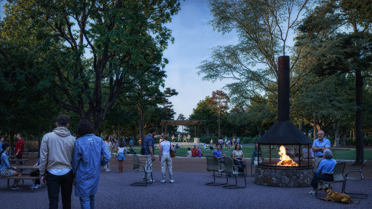 render of fire pit at night