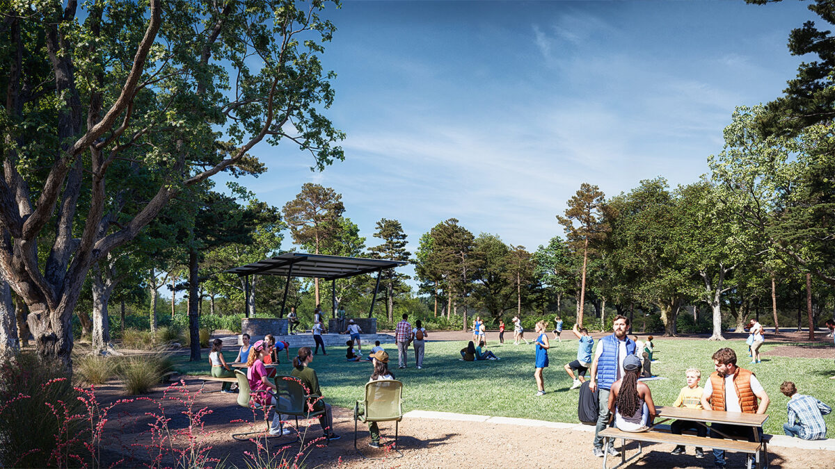 render of lawn and picnic area and tables